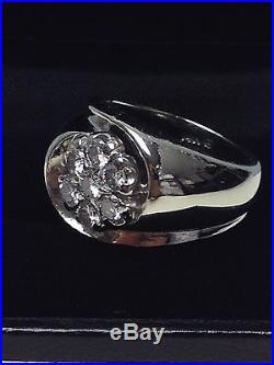 VINTAGE 14K WHITE GOLD with 1.00CT GENUINE DIAMONDS MEN'S POLISHED RING SIZE 7 1/2