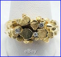 VINTAGE 1974 Custom Made Mens 14 Kt Gold Nugget Ring With Diamonds Size 14