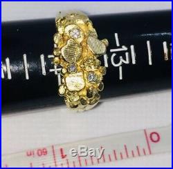 VINTAGE 1974 Custom Made Mens 14 Kt Gold Nugget Ring With Diamonds Size 14