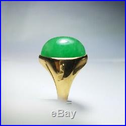 VINTAGE 20x17MM CABOCHON GREEN JADE 14K YELLOW GOLD MEN'S RING SIZE 9.5