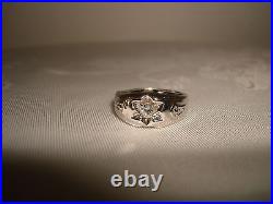 VINTAGE 4mm DIAMOND 14K WHITE GOLD WEDDING MEN'S GYPSY BAND RING SIZE 9.25