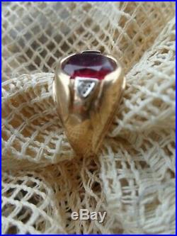 VINTAGE ART DECO MENS 10K YELLOW GOLD LAB RUBY DIAMOND SOLITAIRE RING size 9.25