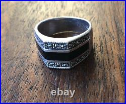 VINTAGE Art Deco Style STERLING SILVER ONYX Marcasite MENS Ring