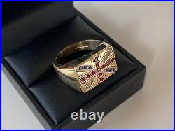 VINTAGE GENTS MENS CHUNKY HEAVY PATRIOTIC UNION JACK RING 9ct GOLD RING 9.6 GRAM