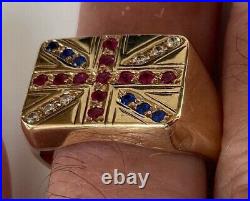 VINTAGE GENTS MENS CHUNKY HEAVY PATRIOTIC UNION JACK RING 9ct GOLD RING 9.6 GRAM