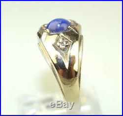 VINTAGE MENS 10K WHITE GOLD RING with SMALL SIMULATED BLUE STAR SAPPHIRE SIZE 10