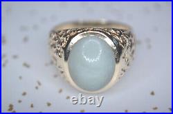 VINTAGE MEN'S 14k YELLOW GOLD RING 11.6gr with NATURAL JADE OVAL CABOCHONSIZE 10
