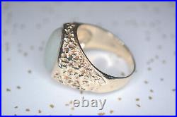 VINTAGE MEN'S 14k YELLOW GOLD RING 11.6gr with NATURAL JADE OVAL CABOCHONSIZE 10