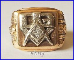 VINTAGE MEN'S MASONIC 3rd DEGREE RING, 10k SOLID GOLD, SIZE 10, WITH DIAMOND