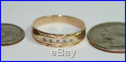VINTAGE MEN'S WEDDING RING BAND NATURAL DIAMONDS CHIPS SOLID YELLOW GOLD Size 10