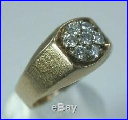 VINTAGE Men's 14K Yellow Gold 1CTW NATURAL DIAMOND Ring, Size 11 ESTATE
