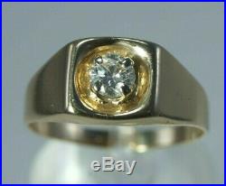 VINTAGE Men's 14K Yellow Gold. 60ct Solitaire DIAMOND Ring Size 12.5 ESTATE