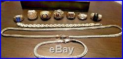 VINTAGE Mens STERLING SILVER JEWELRY 925 Rings CHAINS 16pc & Seiko SOLAR WATCH