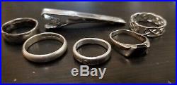 VINTAGE Mens STERLING SILVER JEWELRY 925 Rings CHAINS 16pc & Seiko SOLAR WATCH