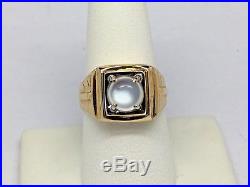 VINTAGE! RARE! Man's 18K Y Solid Gold Moonstone Ring, Circa 1960's SOLID BACK