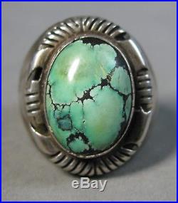 VINTAGE Southwest Spider Web Turquoise Men's Ring SIGNED E BELONE Size 11 #J756