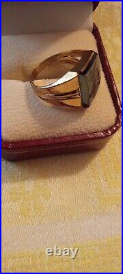 VIntage Mens Pinky Ring 10K Yellow Gold Hematite Intaglio Roman Soldier Profile