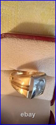 VIntage Mens Pinky Ring 10K Yellow Gold Hematite Intaglio Roman Soldier Profile