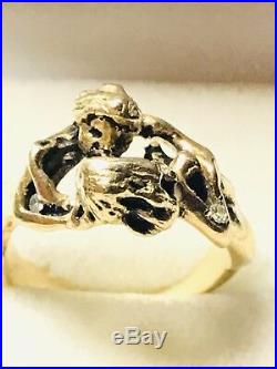 VIntage Ring 14k Solid Yellow Gold Nude Lovers Man Woman Size 4.75+