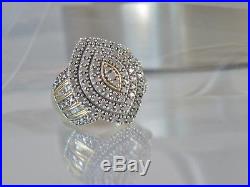 VNTG BIG Sterling Silver Gold 1.55tcw Natural Diamond Cluster Ring Size 10 Mens