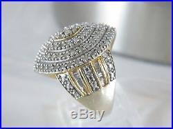 VNTG BIG Sterling Silver Gold 1.55tcw Natural Diamond Cluster Ring Size 10 Mens