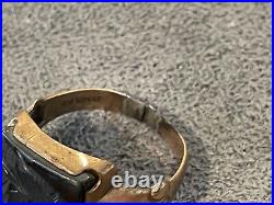 VTG 10K Y GOLD & Hematite Intaglio Roman Soldier Ring Band Size 8-1437.23