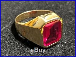 VTG Art Deco Ring 7.37g MEN'S 14k Yellow Gold & Man Made Ruby Size 8 BEAUTY