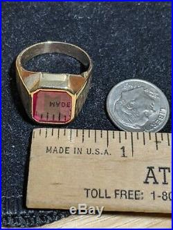 VTG Art Deco Ring 7.37g MEN'S 14k Yellow Gold & Man Made Ruby Size 8 BEAUTY