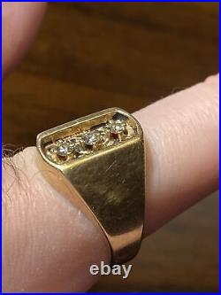 VTG MEN'S 14k YELLOW GOLD 3 DIAMOND RING SIZE 8.5