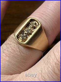 VTG MEN'S 14k YELLOW GOLD 3 DIAMOND RING SIZE 8.5