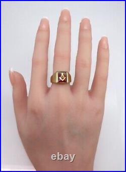 VTG Men's Mason Masonic 10K Yellow Gold Ruby Ring Size 8 LMI2
