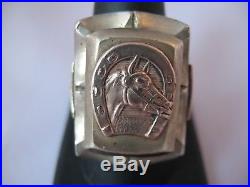 VTG Men's Mexican Biker Ring 1940s/50s Horse Sz 9 1/4 Brass Copper Shoe Shield