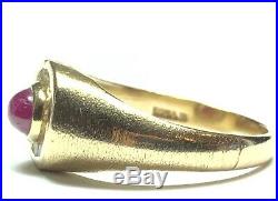 VTG Mens 14K Yellow Gold Cabochan & Diamond Ring Size 12.5