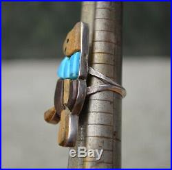VTG Old Pawn Zuni Native American Silver Turquoise Inlay Winnie The Pooh Ring