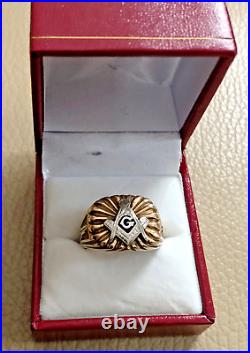 VTG Solid 10K Gold Masonic Men's Ring Size 10.25 12.0 Grams A Gift From 1952