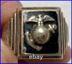 VTG Sterling Silver US Marine Corps Men's Signet Ring Sz 10 7.4g Militaria 1950s