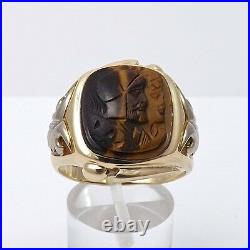 Victorian 10k Gold Carved Tiger Eye Double Roman Soldier Cameo Mens Ring 10gr