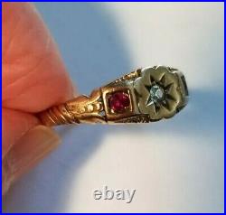 Victorian 14k Diamond Ruby Ladies Or Mens Ring Sz 10