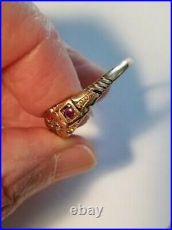 Victorian 14k Diamond Ruby Ladies Or Mens Ring Sz 10