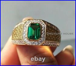 Vintage 0.50 Ct Green Emerald Cut Men's Engagement Ring 14k Yellow Gold Finish