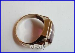 Vintage 10K Gold 1940s Mens Masonic Ruby + Arrow Ring NICE MOUNT Size 9 3/4
