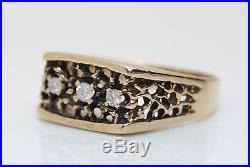 Vintage 10K Gold Nugget Style Mens. 10 TCW Diamond Ring