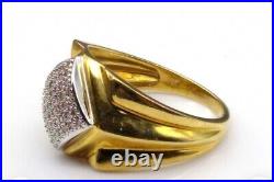 Vintage 10K JTW Mens Ring, Yellow Gold Band with Stepped Sides and Pave Diamond