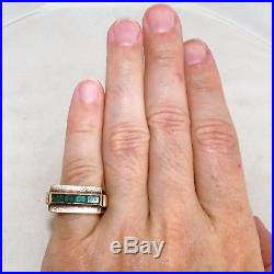 Vintage 10K Rose Gold Emerald Men's or Unisex Ring with 4 Emeralds (9.3g, size 8)