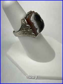 Vintage 10K White Gold Roman Soldier Double Faced Cameo Ring Size 7