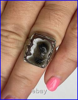 Vintage 10K White Gold Roman Soldier Double Faced Cameo Ring Size 7