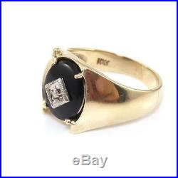 Vintage 10K Yellow Gold Black Onyx Natural Diamond Men's Pinky Ring Size 9.5