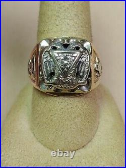 Vintage 10K Yellow Gold Diamond 32 Degree Masonic Ring 15 Grams Sz 9.5