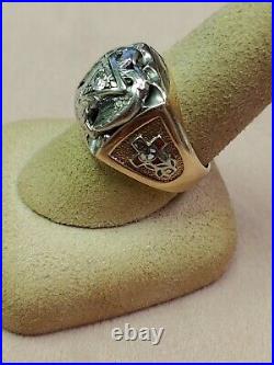 Vintage 10K Yellow Gold Diamond 32 Degree Masonic Ring 15 Grams Sz 9.5
