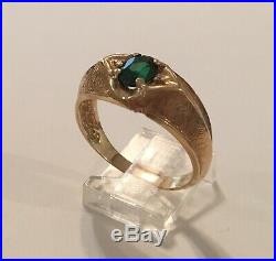 Vintage 10K Yellow Gold Faux Green Emerald Men's Ring bb